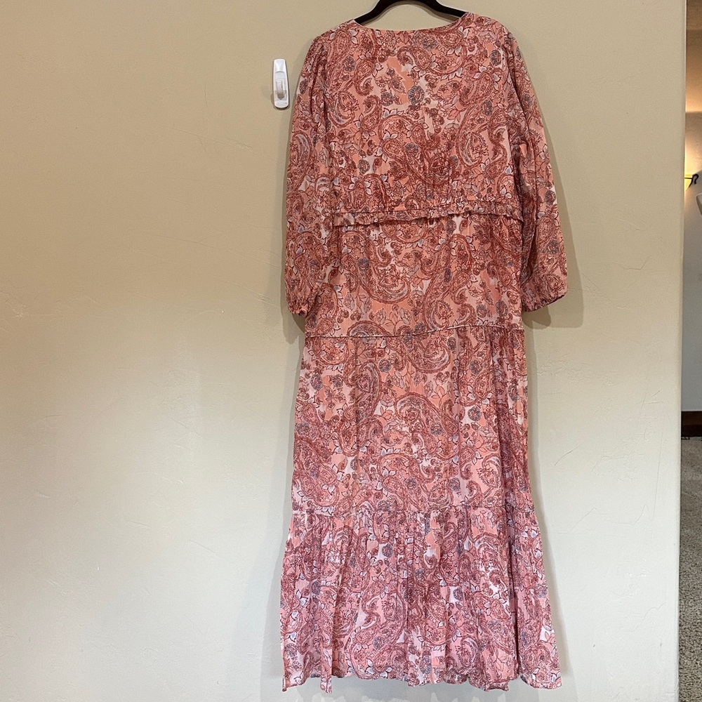 NWT Rachel Zoe paisley ruffled long sleeves tiered dress Womens Sz L - Picture 7 of 13